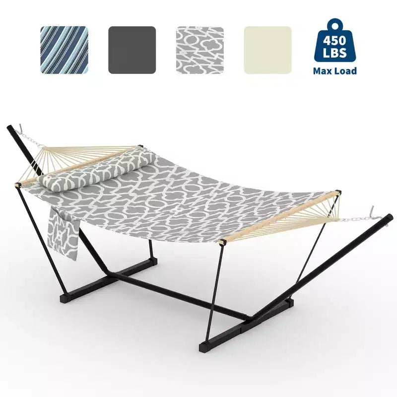Hamac double d'extérieur avec support en acier robuste et réglable, hamac portable 2 personnes pour patio, jardin, plage, arrière-cour, capacité de 204 kg pour la relaxation