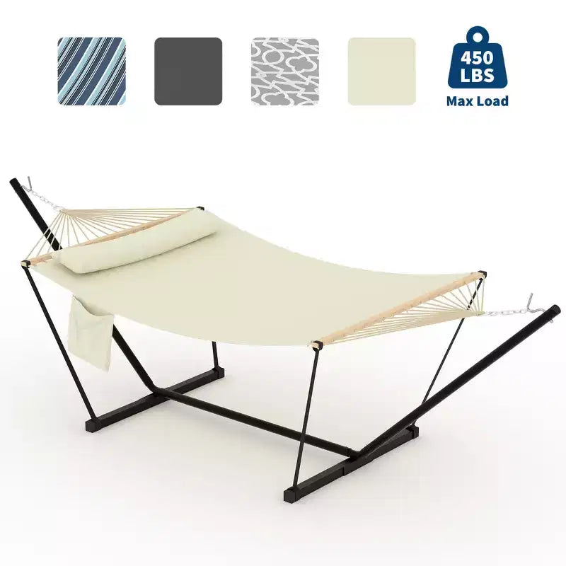 Hamac double d'extérieur avec support en acier robuste et réglable, hamac portable 2 personnes pour patio, jardin, plage, arrière-cour, capacité de 204 kg pour la relaxation