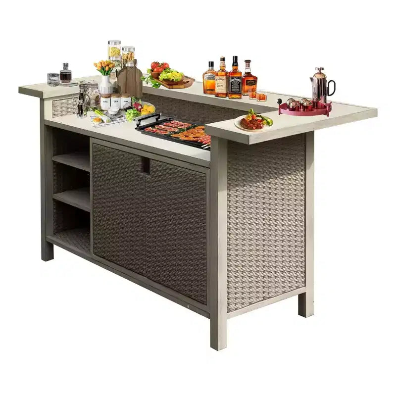 Table de bar armoire en osier aluminium style ferme pour patio