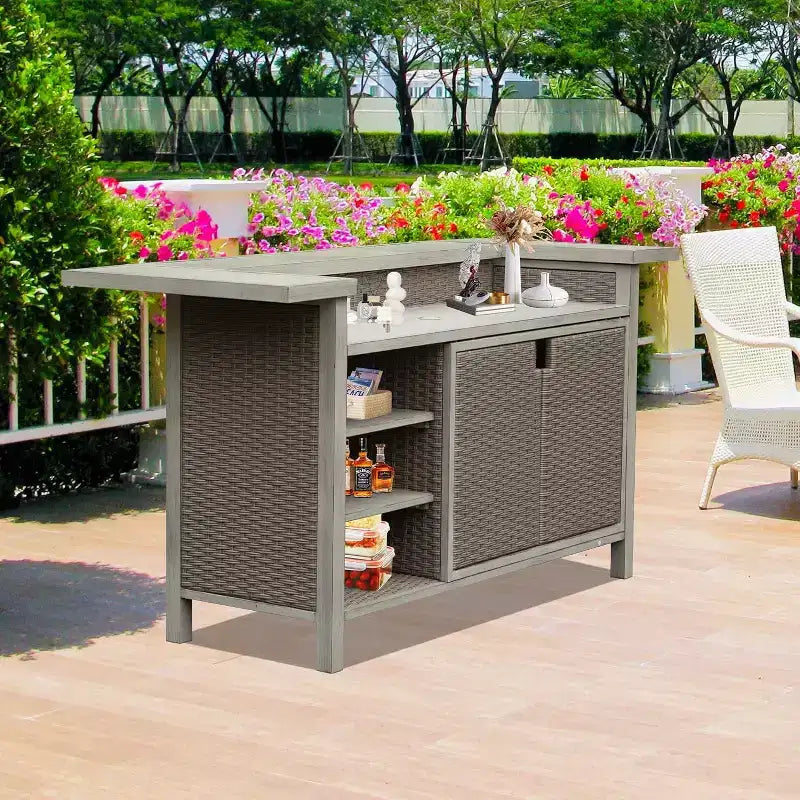 Table de bar armoire en osier aluminium style ferme pour patio