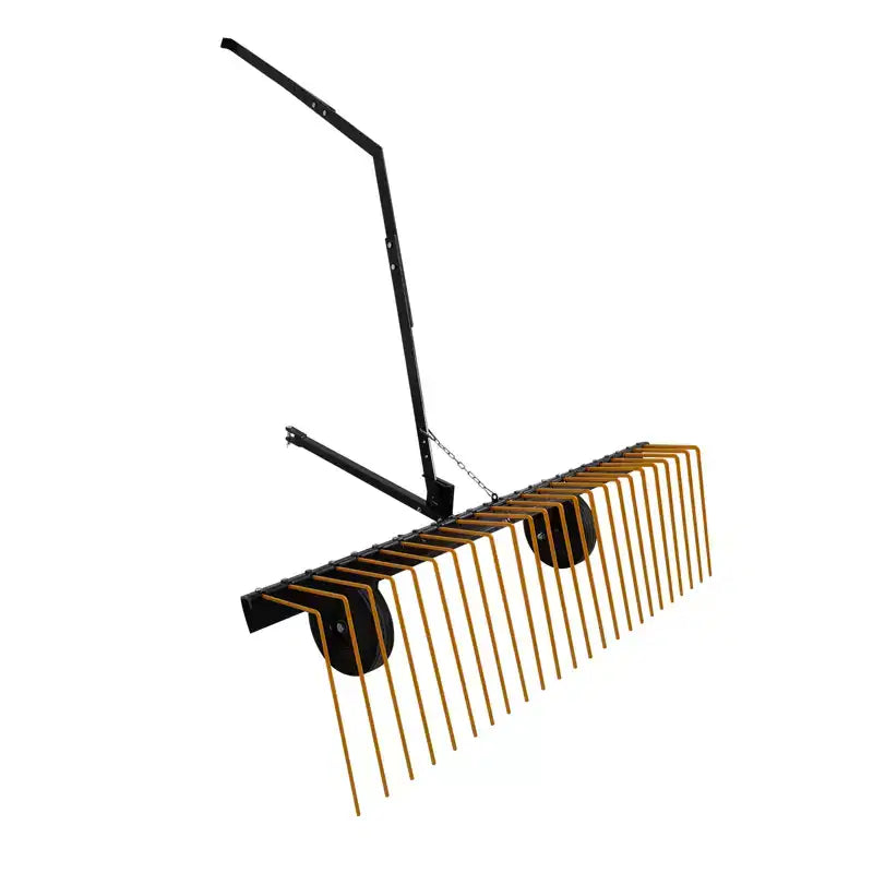 Rake, Tow Behind Rake  60 Inch Heavy Duty Steel Pine Straw Rake for ATV, UTV, Tractor, Corrosion Resistant with 24 Tines, Lift Handle & 2 Wheels