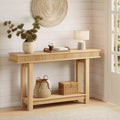 Wooden Farmhouse Console Table  Fluted 2-Tier Design with Shelf, Narrow for Entryway, Hallway, Behind Sofa  Natural Wood