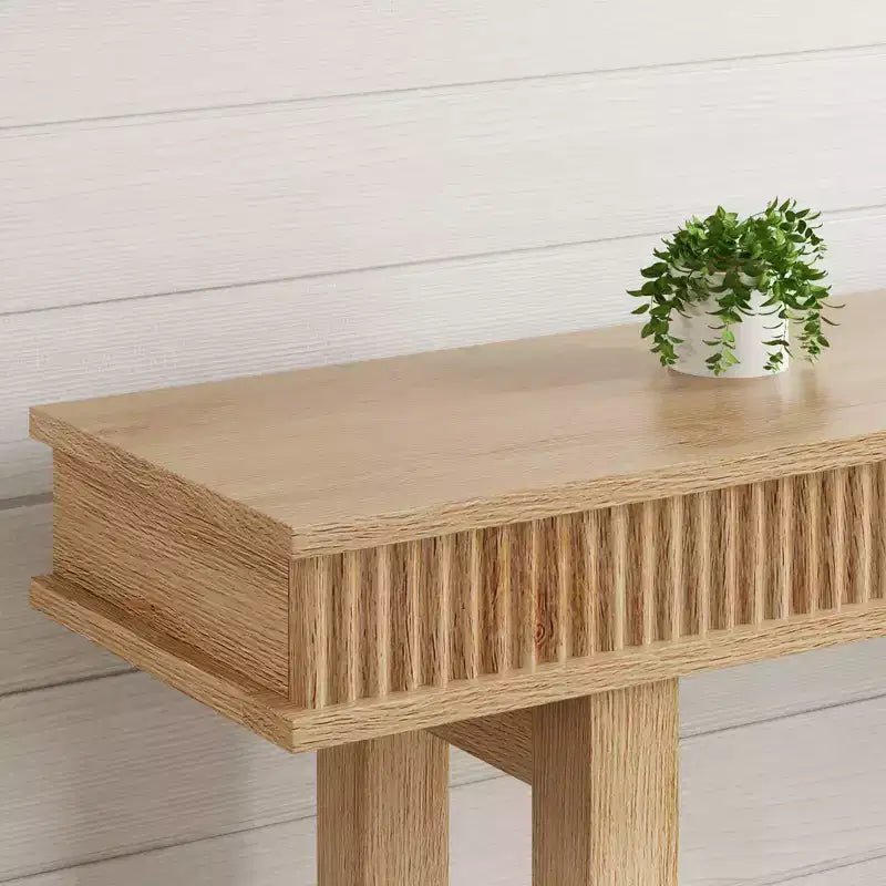 Console en bois de style ferme – Design cannelé à 2 niveaux avec étagère, étroite pour entrée, couloir, derrière le canapé – Bois naturel