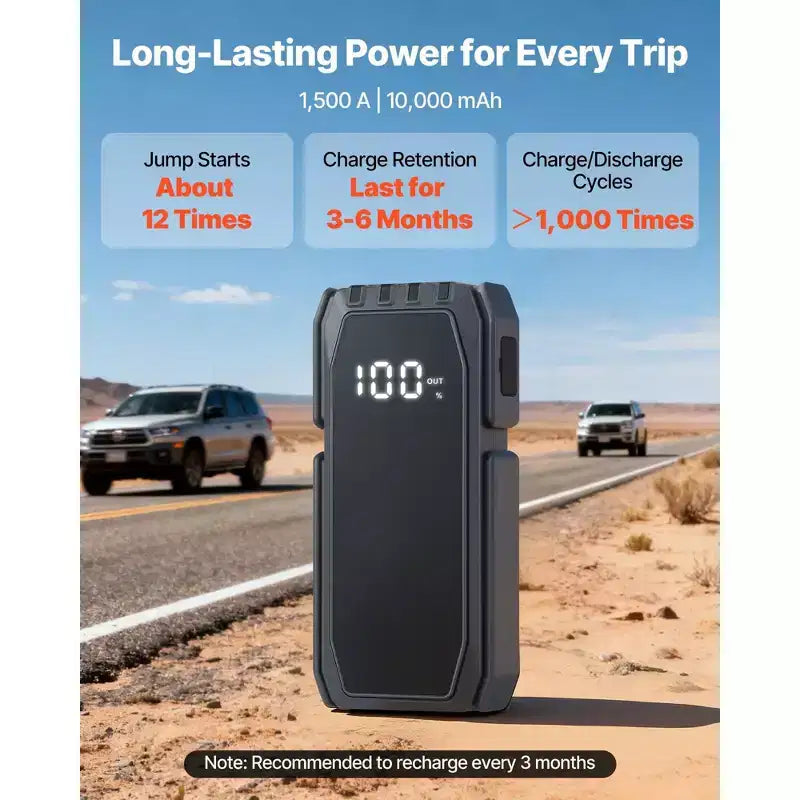 Démarreur autonome, 1500A en crête, Pack batterie de démarrage pour voiture, Booster portable au lithium 12V