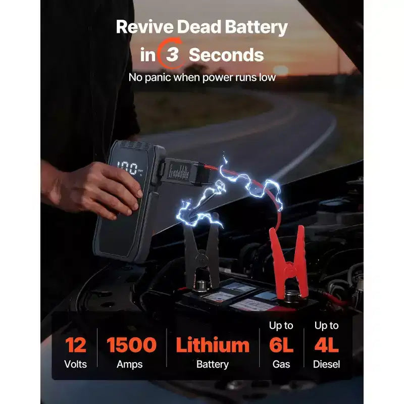 Démarreur autonome, 1500A en crête, Pack batterie de démarrage pour voiture, Booster portable au lithium 12V