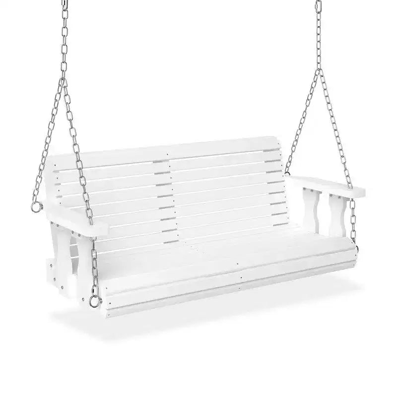 Karl Home 4 ft. 2-Person Wood Patio Porch Swing with Chain in White