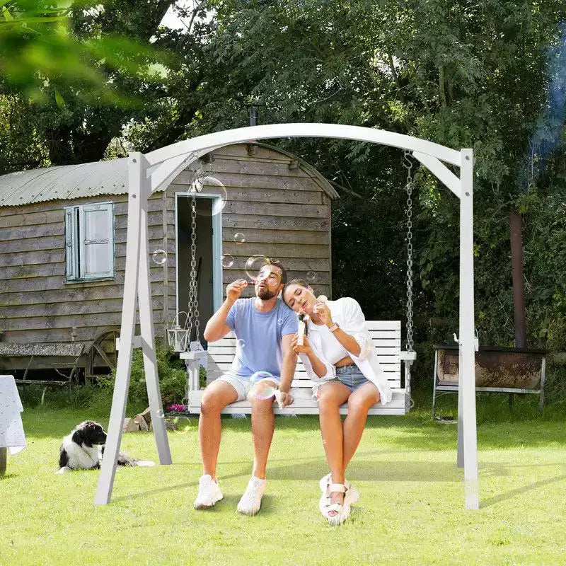 Balançoire de porche de 1,22 m pour 2 personnes en bois avec chaîne, blanche