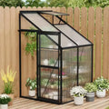 4x4FT Lean to Greenhouse Kit, Small Walk-in Greenhouse with Polycarbonate Panels, Adjustable Roof Vent Window, Sliding Door Patio Grow House