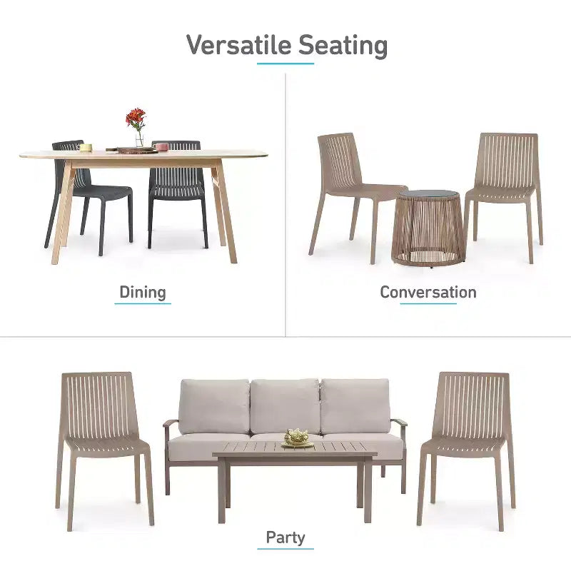 Chaises de salle à manger empilables modernes en résine plastique pour l'extérieur/l'intérieur