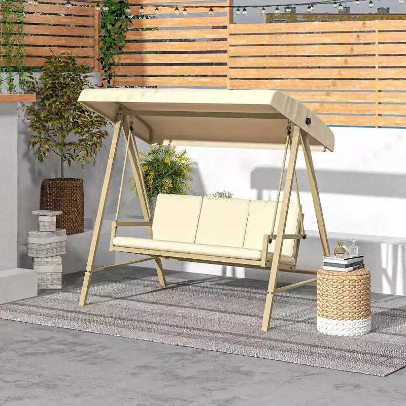 Balançoire de porche 3 places, balancelle de terrasse avec auvent réglable, coussins amovibles pour jardin, cour et bord de piscine