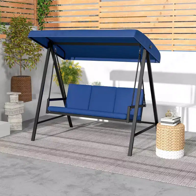 Balançoire de porche 3 places, balancelle de terrasse avec auvent réglable, coussins amovibles pour jardin, cour et bord de piscine