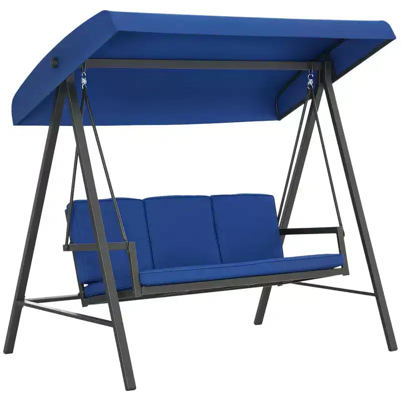 Balançoire de porche 3 places, balancelle de terrasse avec auvent réglable, coussins amovibles pour jardin, cour et bord de piscine