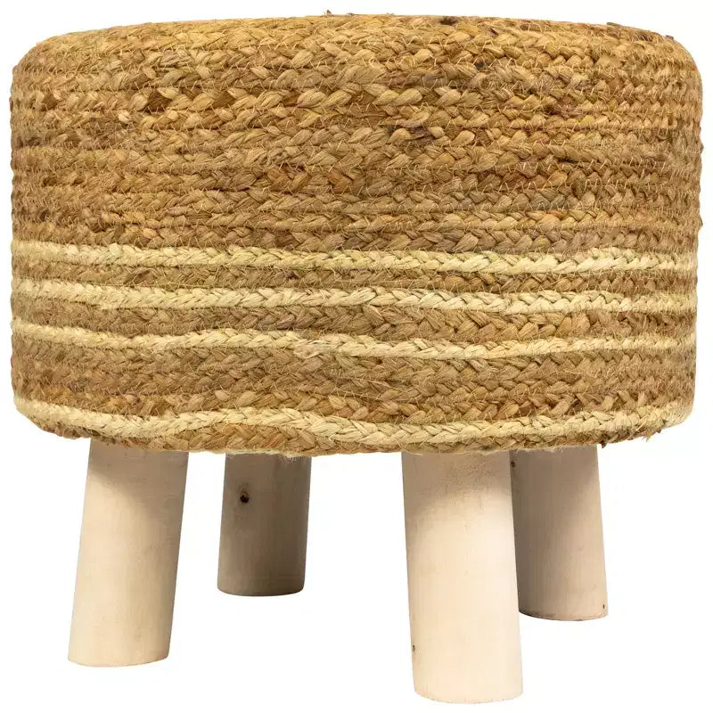 Northlight 15 Beige Braided Jute and Wood Handmade Three Legged Foot Stool