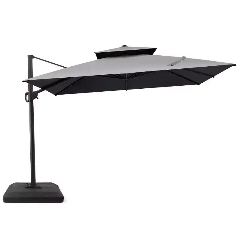 Parasol déporté inclinable 2 étages avec base lestée pour patio, ombre à 360 degrés