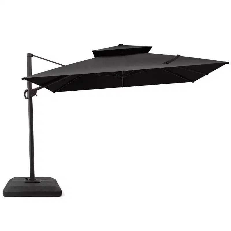 Parasol déporté inclinable 2 étages avec base lestée pour patio, ombre à 360 degrés