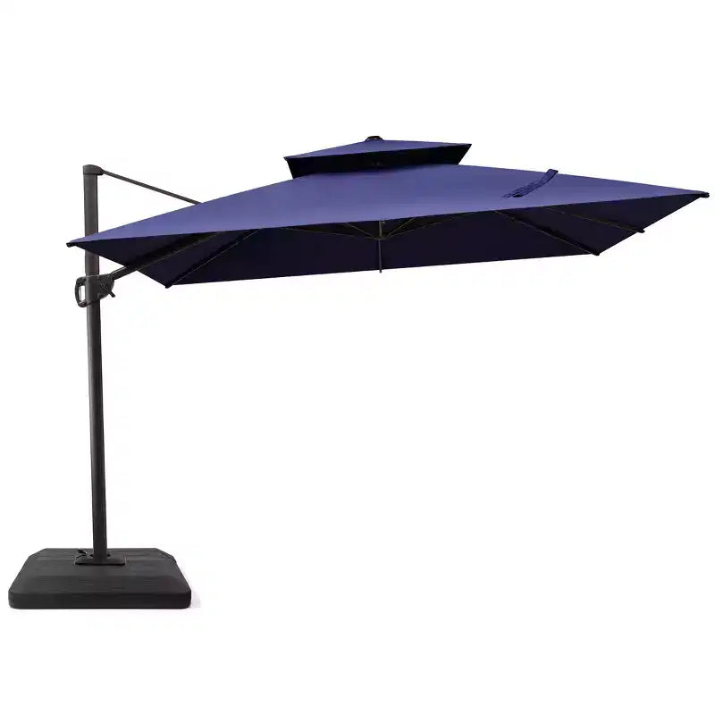 Parasol déporté inclinable 2 étages avec base lestée pour patio, ombre à 360 degrés