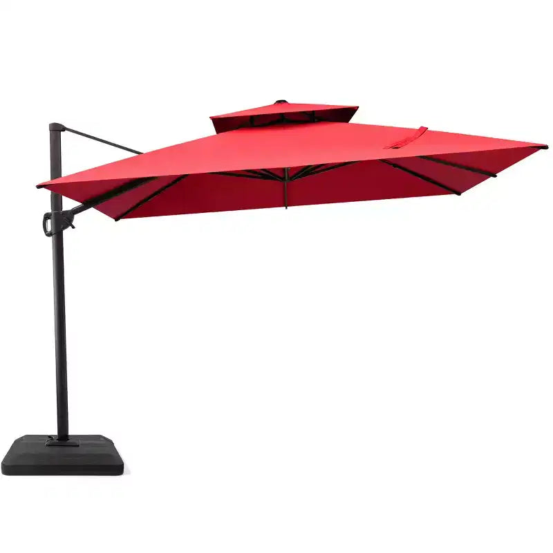 Parasol déporté inclinable 2 étages avec base lestée pour patio, ombre à 360 degrés