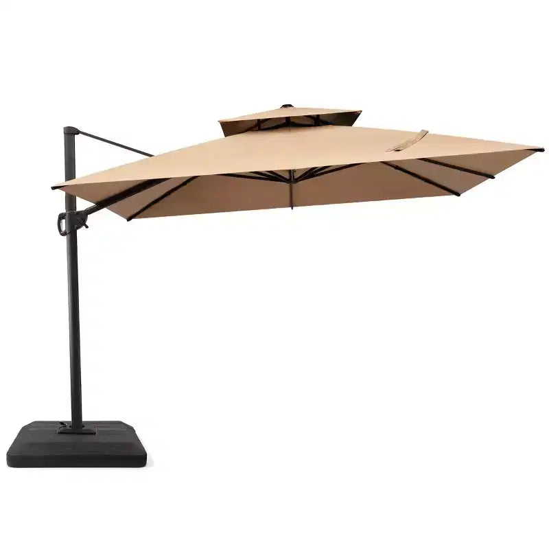 Parasol déporté inclinable 2 étages avec base lestée pour patio, ombre à 360 degrés